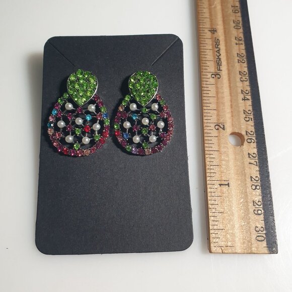 Crystal Pearl Teardrop Earrings Lightweight Multicolor Boho Core Stud Dangle - Picture 3 of 4